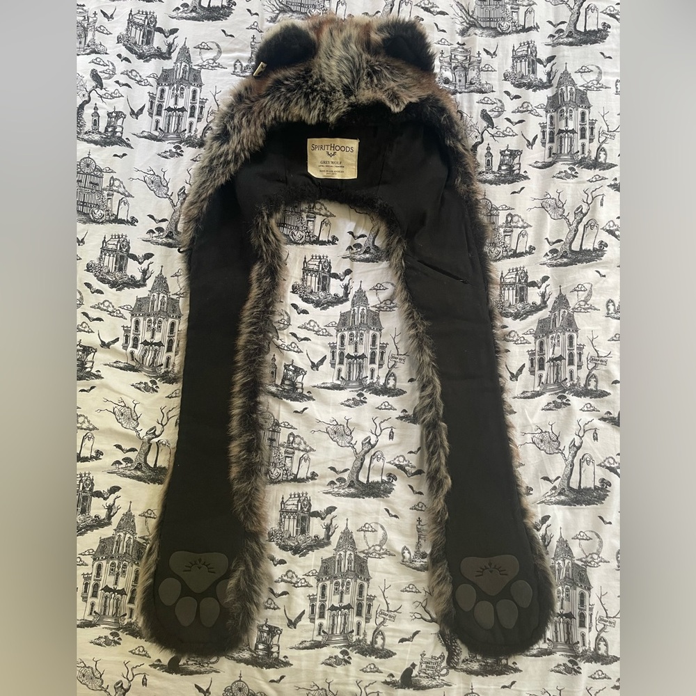 SpiritHoods GREYWOLF Black Faux Fur Animal Hood